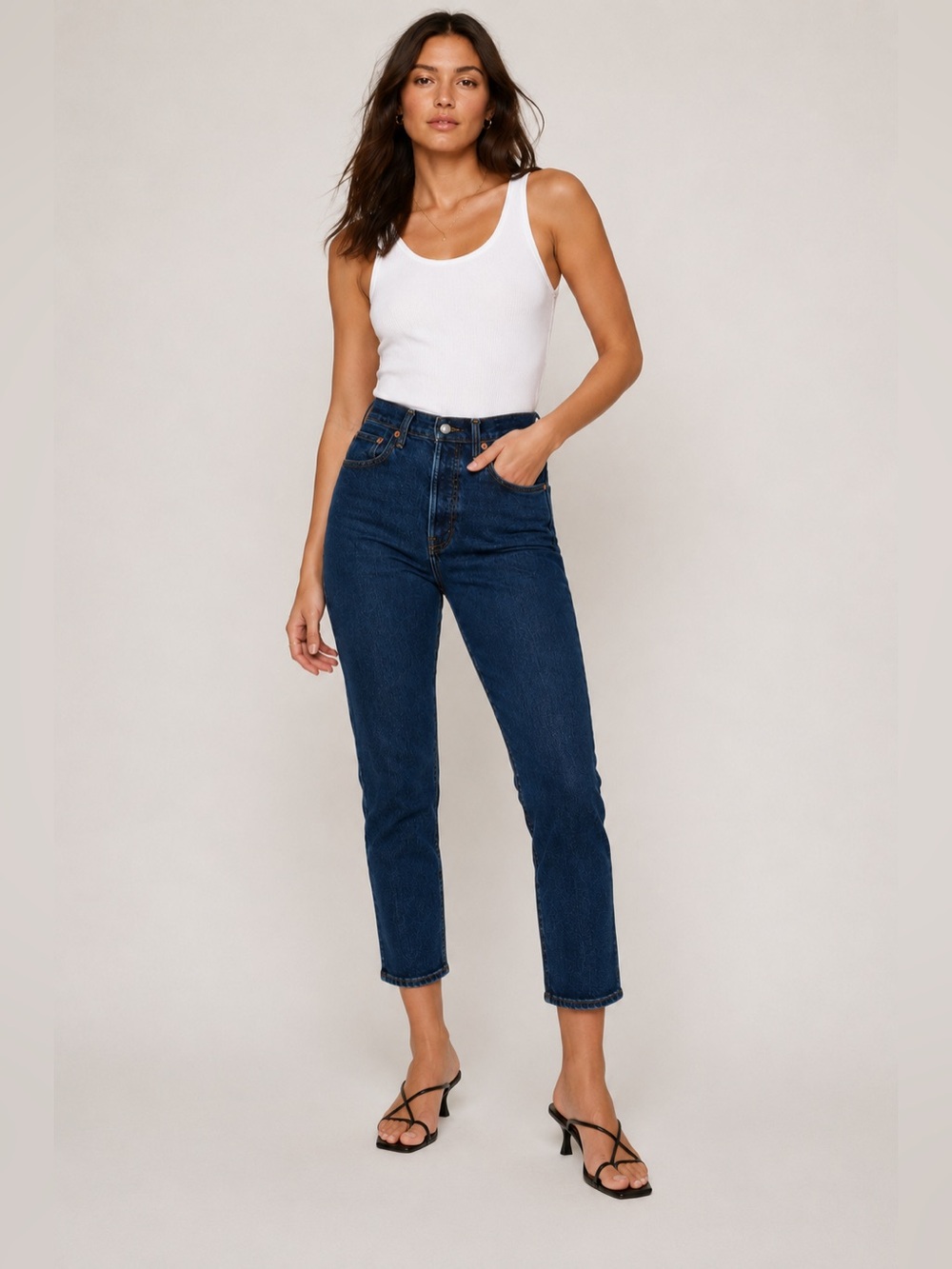 RE/DONE 90s High Rise Ankle Crop Jeans Dark Rinse Button Fly Size 27 EUC
